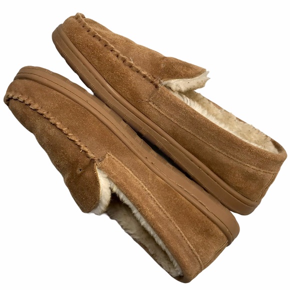LAMO Chestnut Brown Suede Moccasin Slippers  NO LACINGS Faux Fur Lined US 10 - Picture 5 of 13